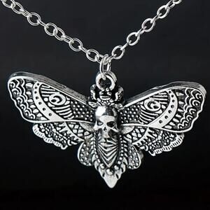 Death's Head Necklace Moth Halloween Spooky Voodoo Birthday Christmas Gift - NEW